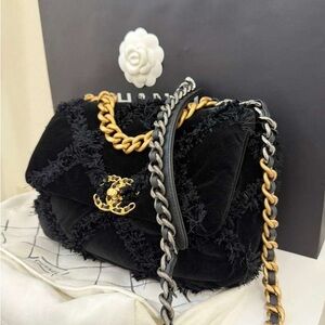 Chanel Black Velvet Bag with Gold and Silver Chain